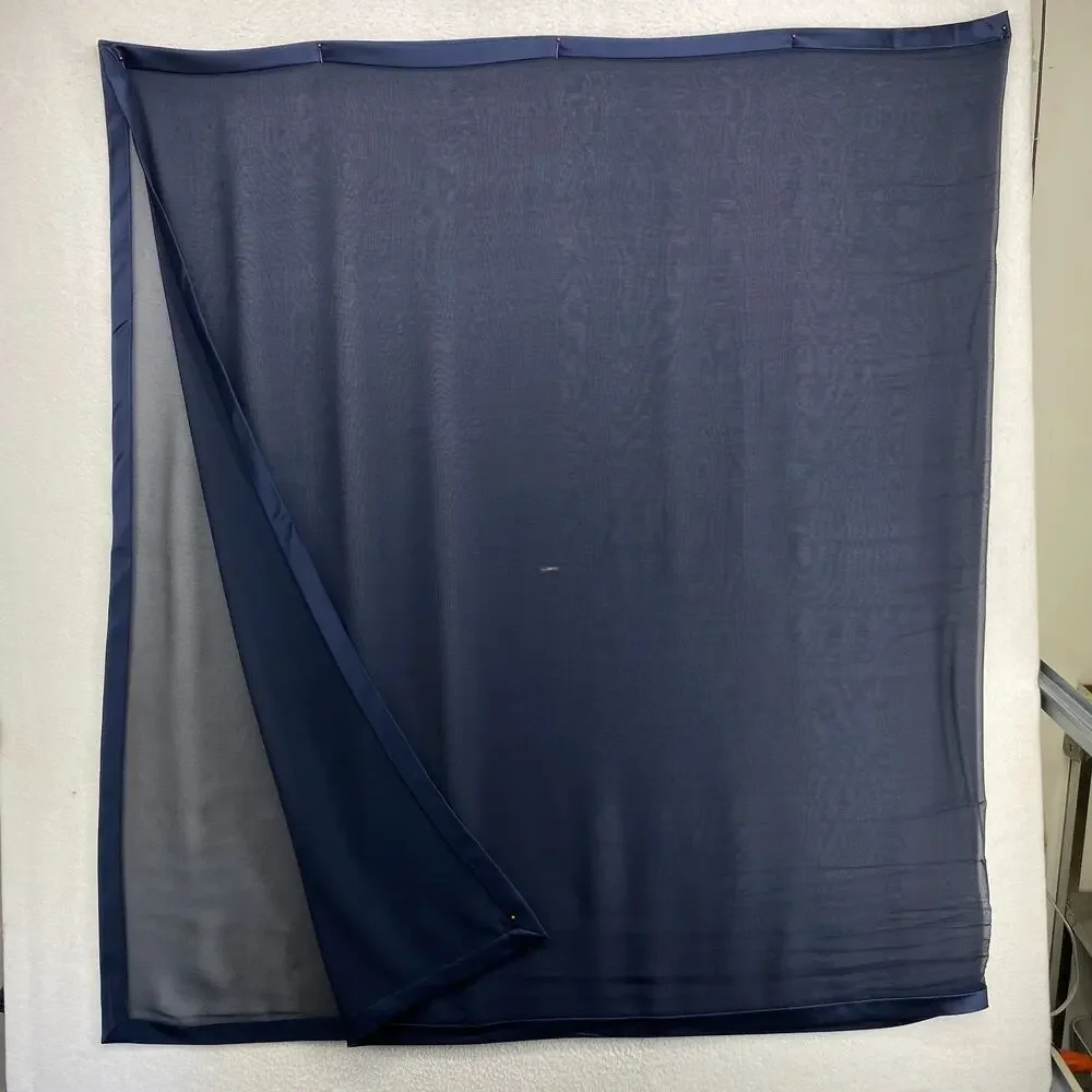 Silk Scarf Chiffon Shawl Wrap Sheer Rectangular Satin Trim Oversized 90x40 Blue
